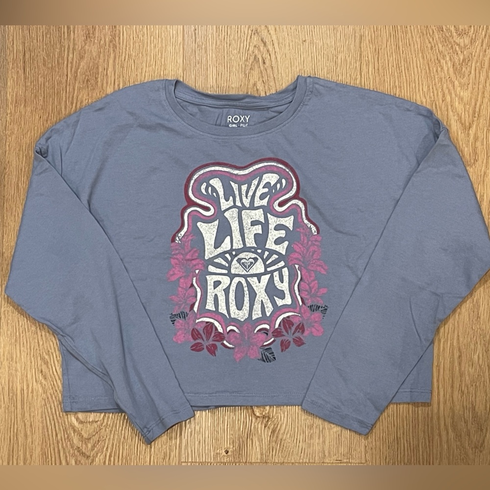 Roxy Blue Long Sleeve with Pink Floral Design